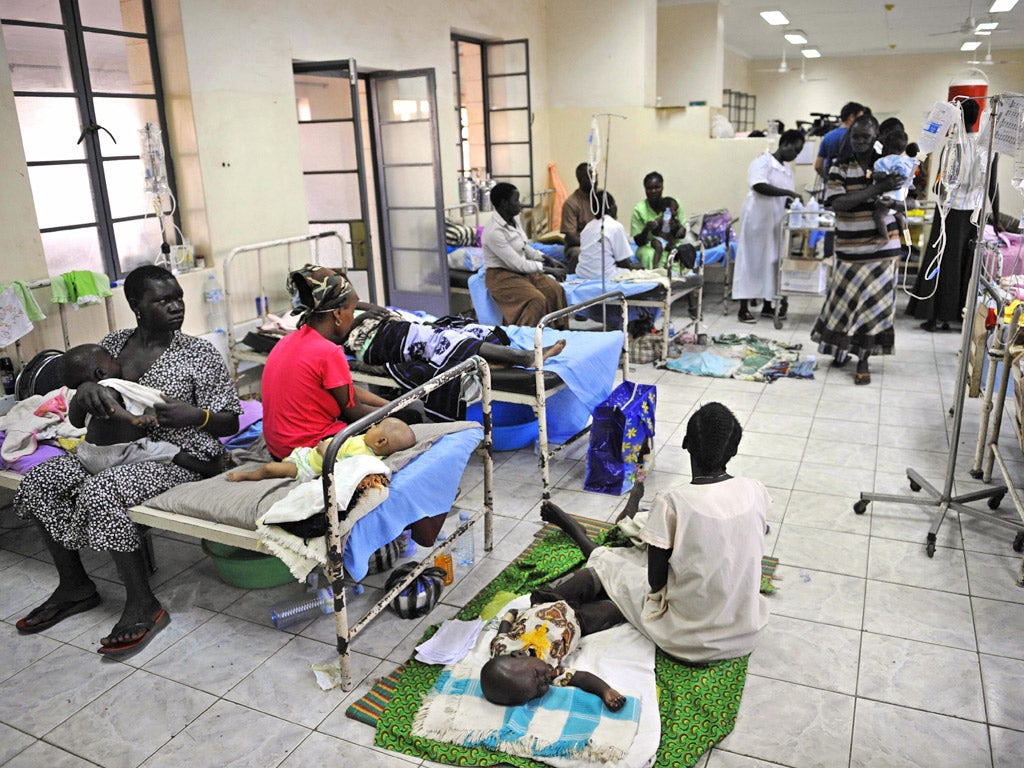 South Sudanese infants and their mothers are cared for in a malaria ward. The disease is a leading cause of death of infants and children in Africa