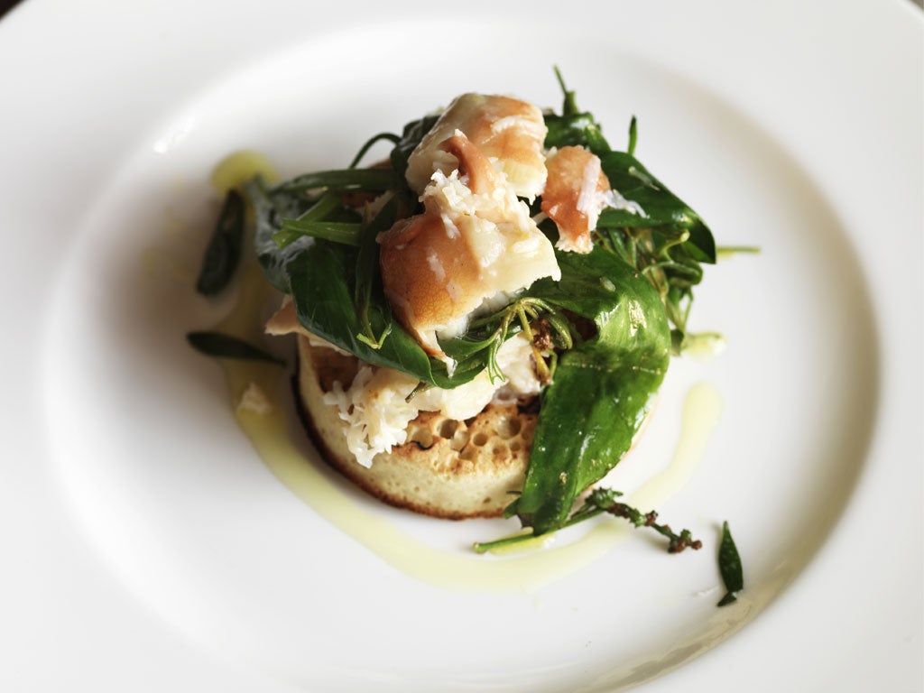 Crab and sea vegetable crumpets can be served as a starter for a dinner party or as a light lunch snack