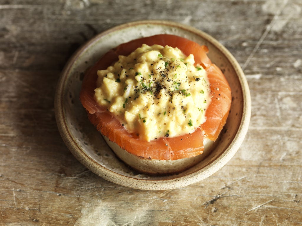 Scrambled egg and smoked salmon crumpets is perfect for a quick brunch treat