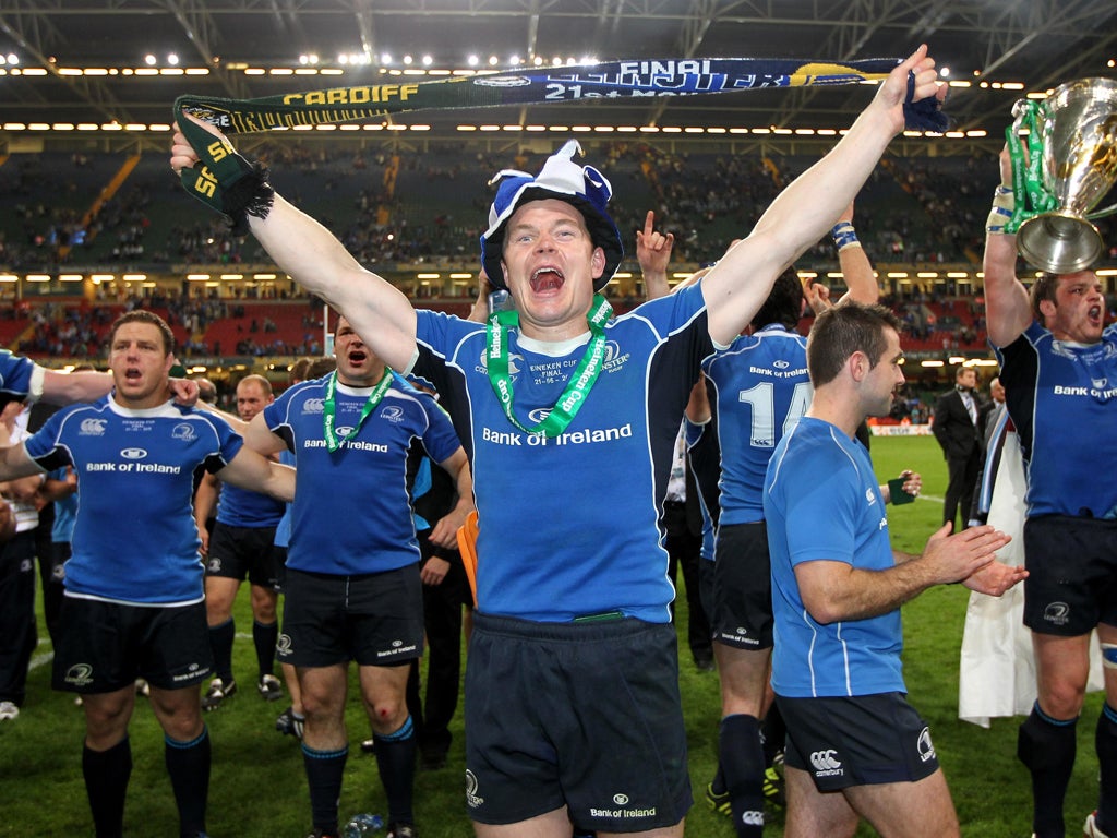 Brian O'Driscoll celebrates Leinster's Heineken Cup victory last May