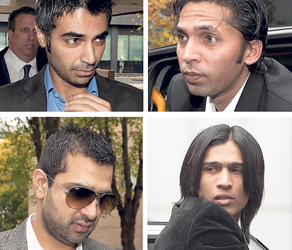 Salman Butt (top left), Mohammad Asif (top right), Mohammad Amir (above right) and Mazhar Majeed