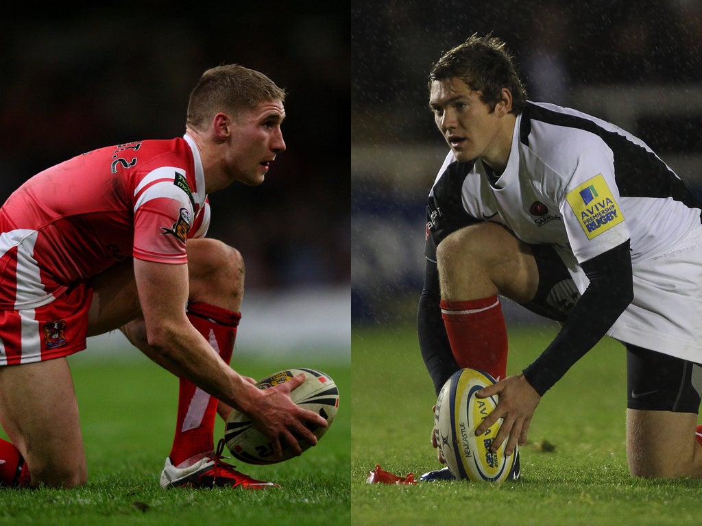 Wigan Warriors, Sam Tomkins, left. will be up against Saracens' Alex Goode