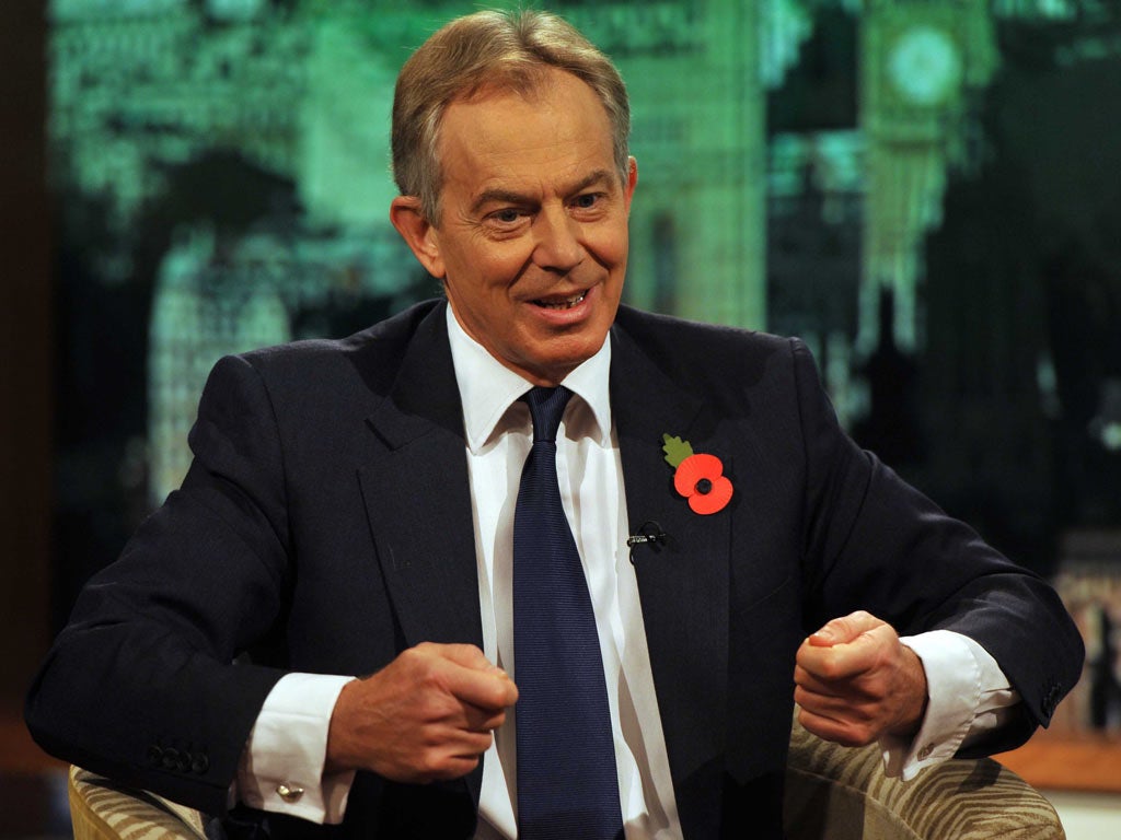 Tony Blair wearing a poppy on Marr’s Sabbath show