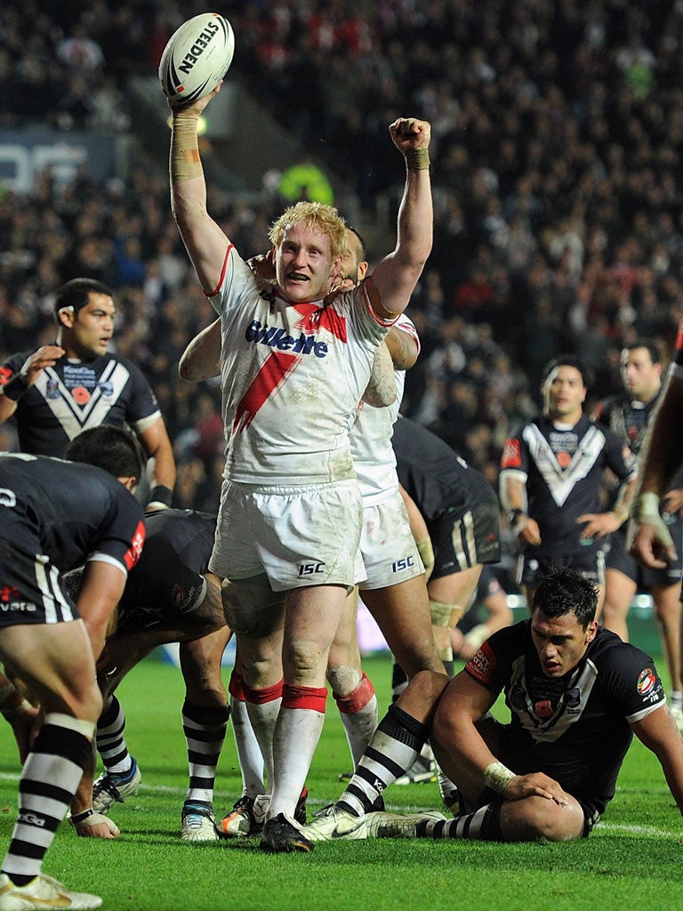 Going over for a try during England's superb win over New Zealand