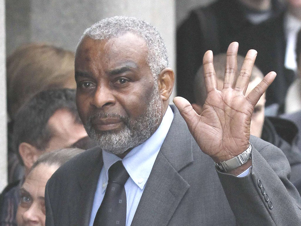 Neville Lawrence, the father of Stephen Lawrence, arrives at the Old Bailey in London, as the trial began