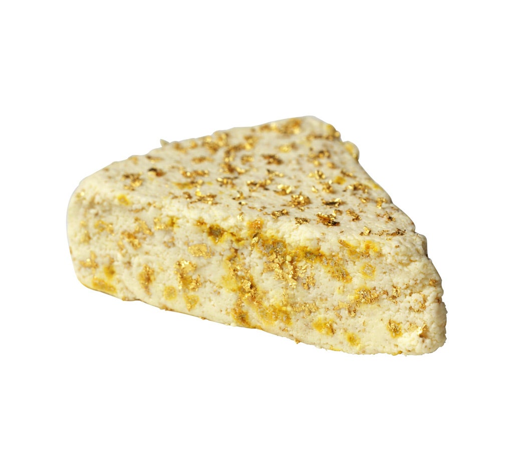 A slice of Stilton made of real gold which costs £60 a slice