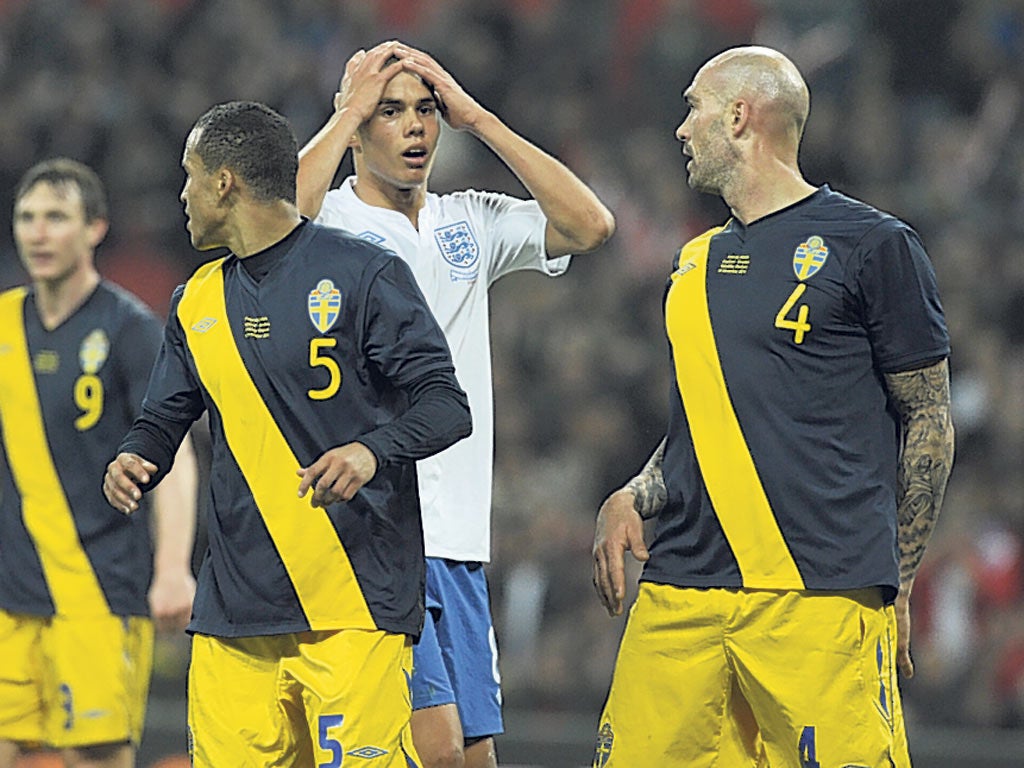 Jack Rodwell reacts to a missed chance against Sweden