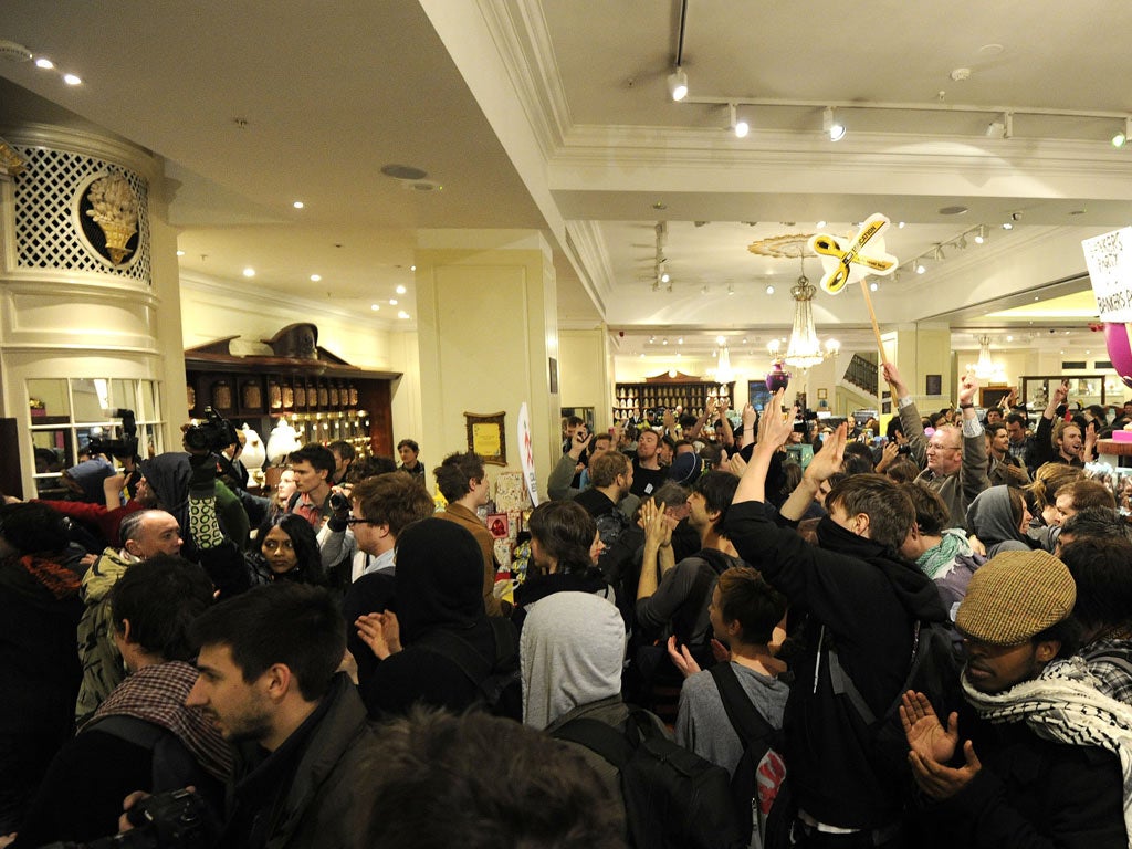 Potesters occupy the Fortnum and Mason department store in central London