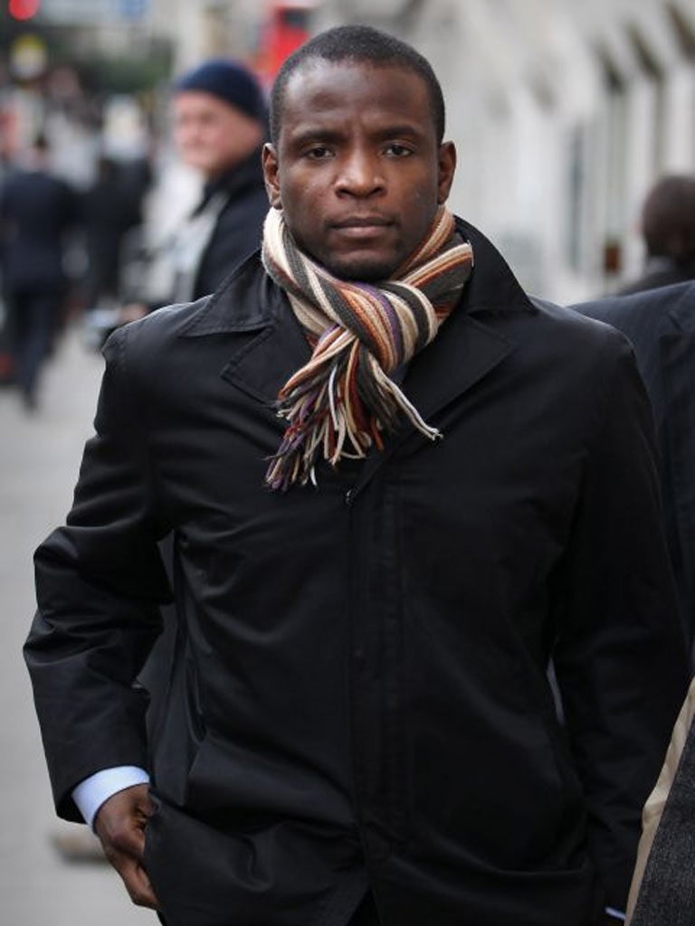 Duwayne Brooks leaving the Old Bailey after giving his evidence, during which he described his frantic efforts to get help for his dying friend