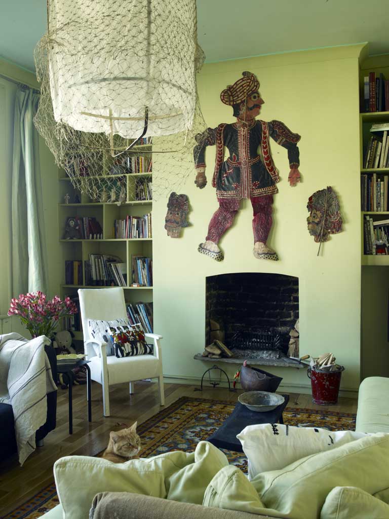 Eclectic collecting: The living-room, complete with Indian puppet