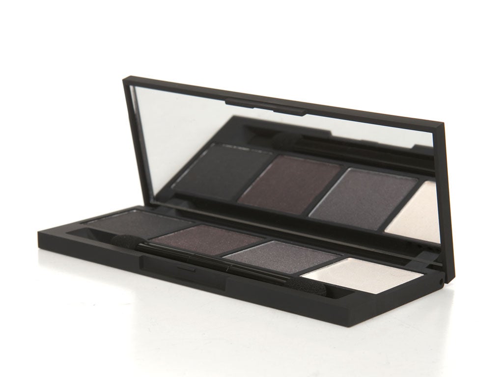1. Smokey Eye Palette in Smouldering:
£10, Topshop, topshop.com -
This grungy palette incorporating shades of the purple spectrum is flattering for blue and green eyes.