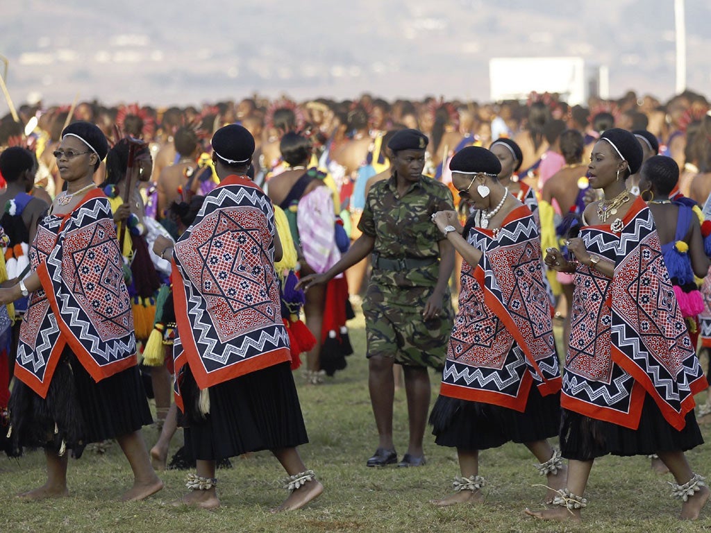 Some of King Mswati’s 13 wives at the annual bride-selection dance