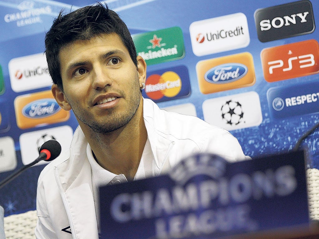 Sergio Aguero meets the media in Naples last night