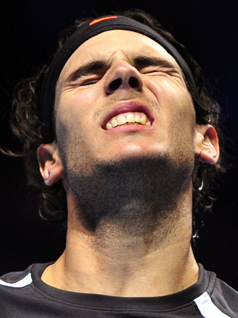 Rafael Nadal on his way to defeat against Jo-Wilfried Tsonga last night