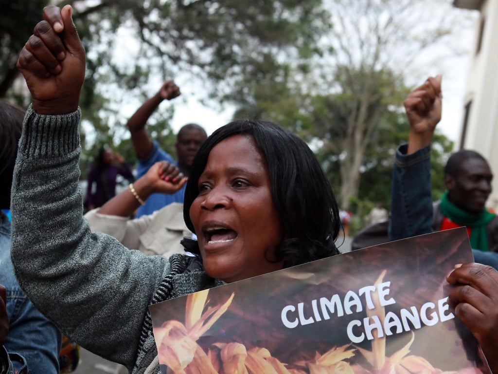 An activist protesting in Durban yesterday