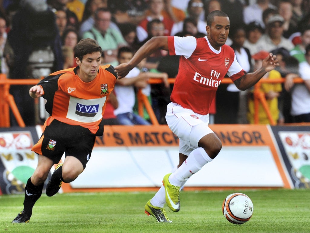 In action for Barnet against Arsenal