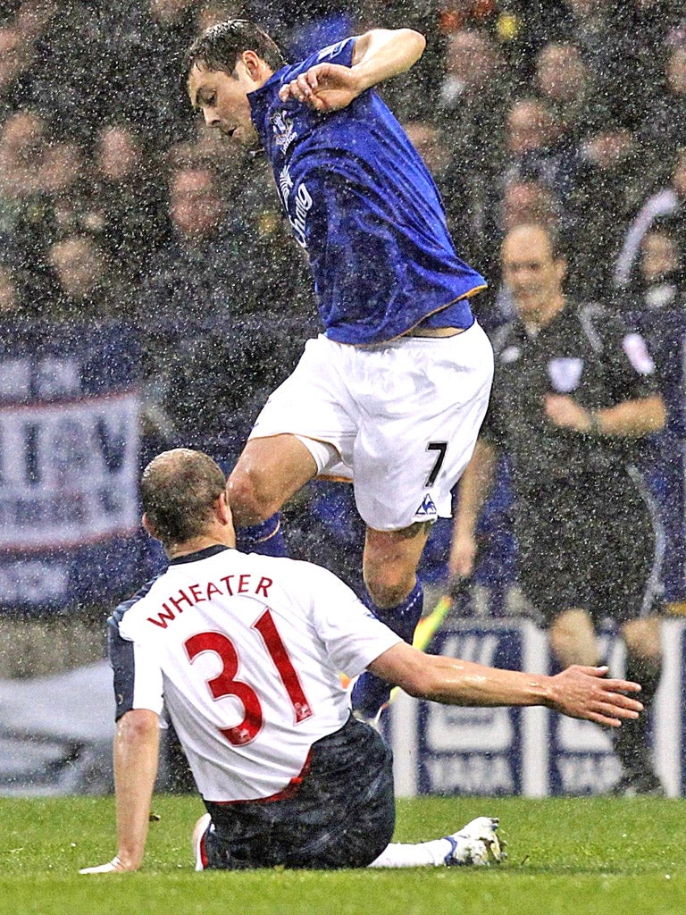 Bolton's David Wheater fouls Diniyar Bilyaletdinov. Wheater was sent off for the tackle