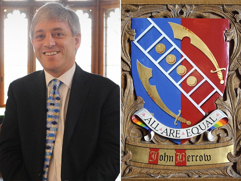 The Bercow coat of arms contains LGBT references including the rainbow flag.