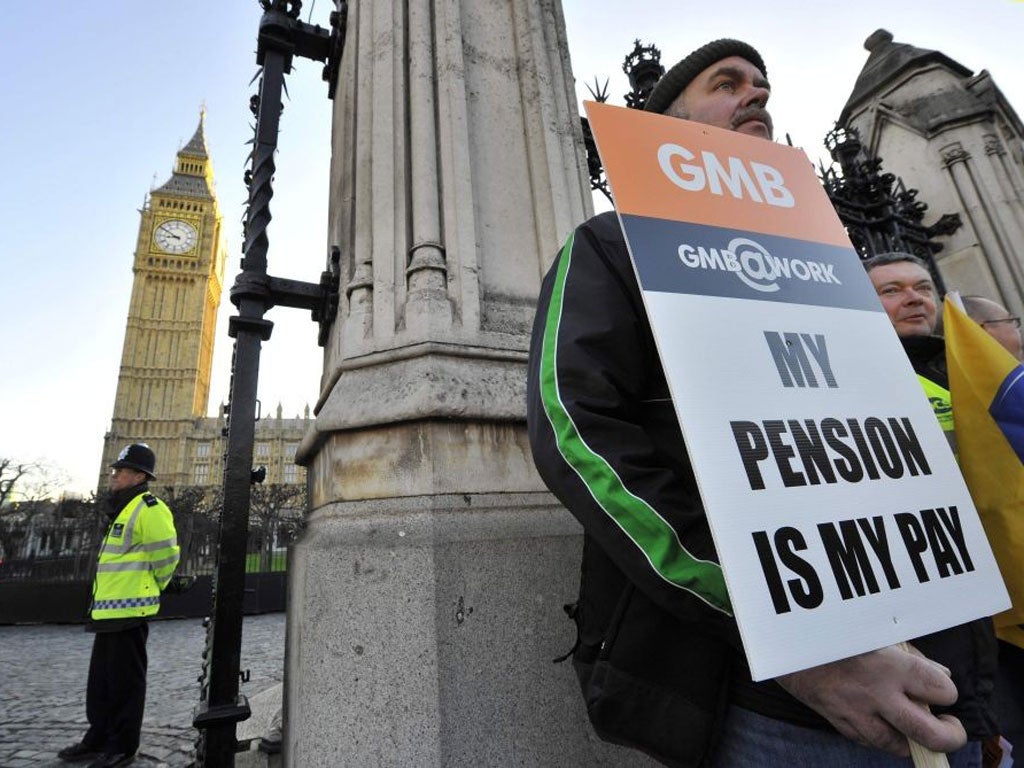 Pickets stand outside the Houses of Parliament