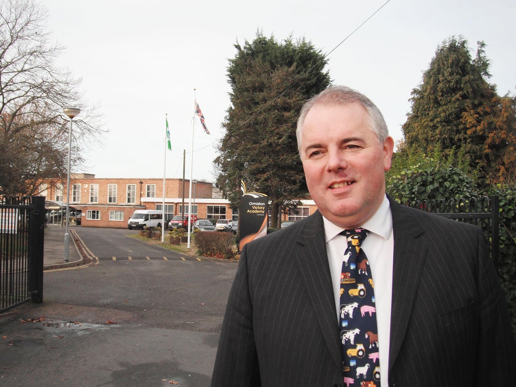 South Norfolk MP Richard Bacon outside the Ormiston Victory Academy