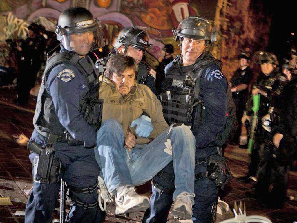 Police move in to clear out the protesters in Los Angeles