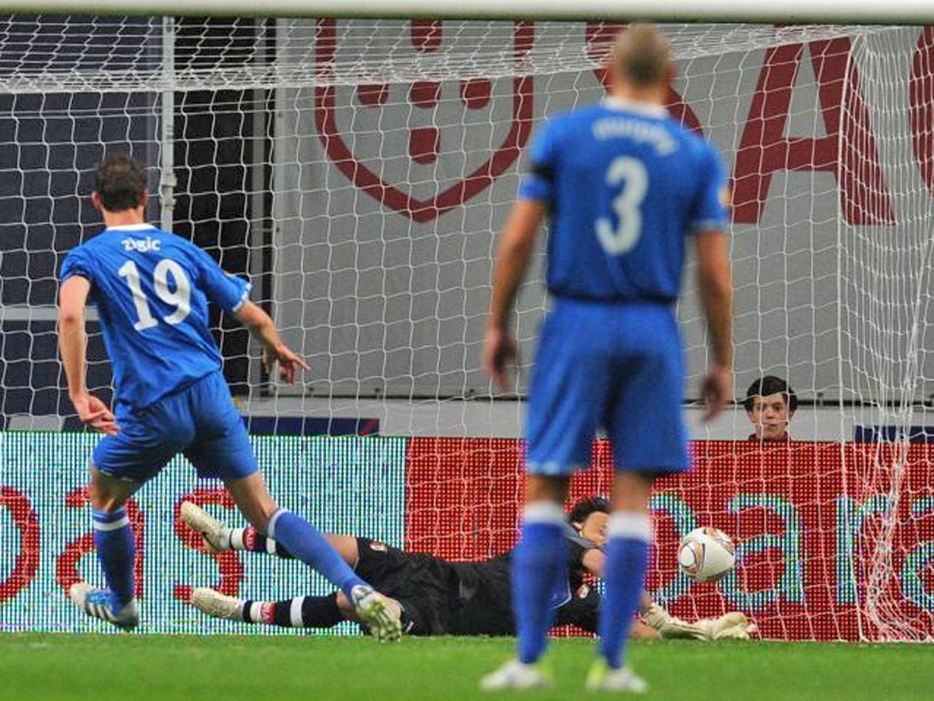 Birmingham’s Nikola Zigic (left) fails from the penalty spot in Braga