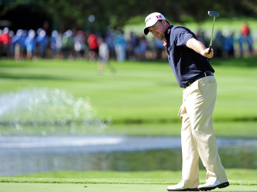 Graeme McDowell after shooting a birdie on the 18th