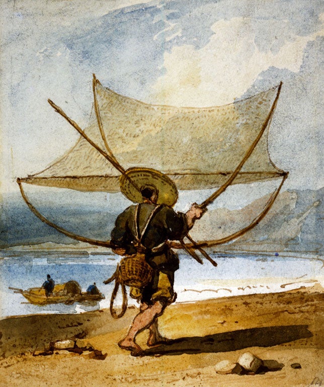 'A fisherman carrying his net', George Chinnery