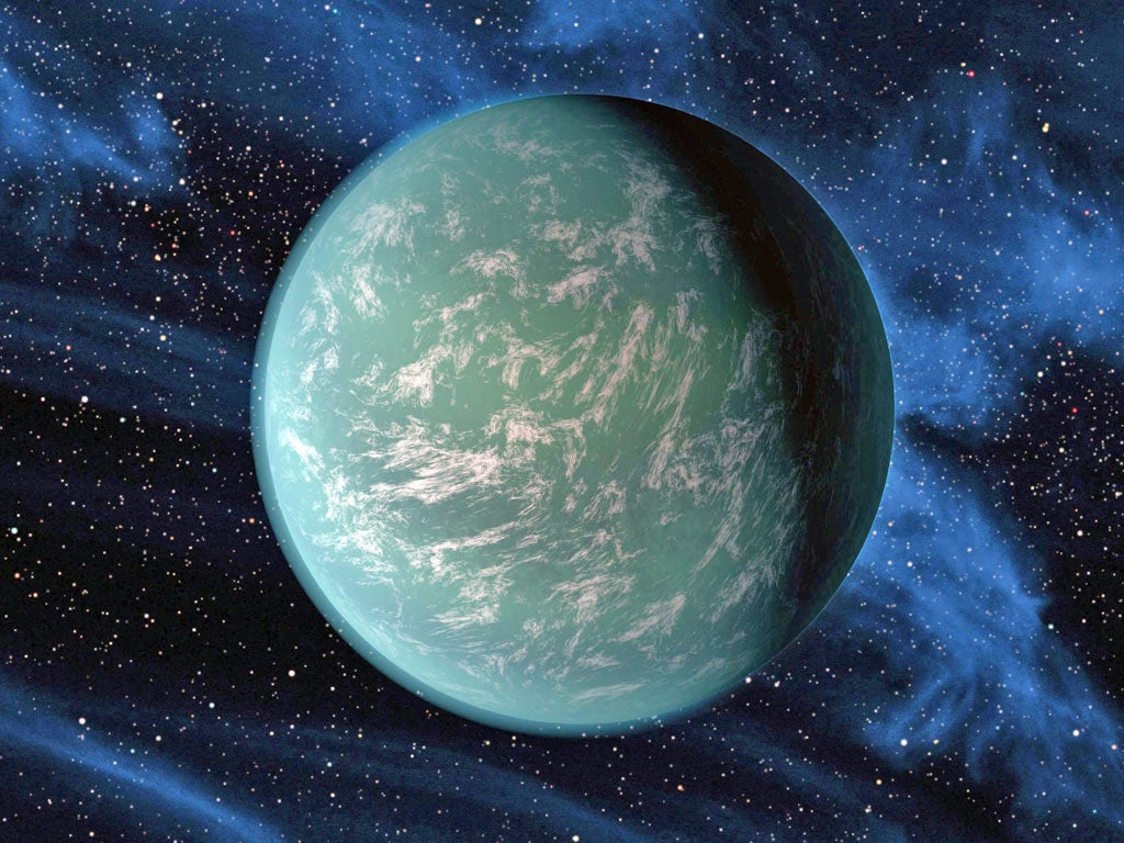 Kepler-22b, a planet known to comfortably circle in the habitable zone of a sun-like star. It was the first planet that NASA's Kepler mission has confirmed to orbit in a star's habitable zone