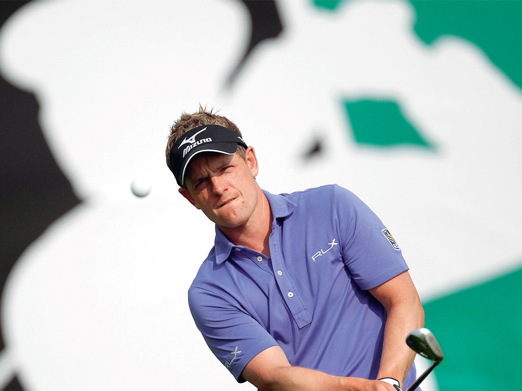 Luke Donald plays a practice round in Dubai yesterday