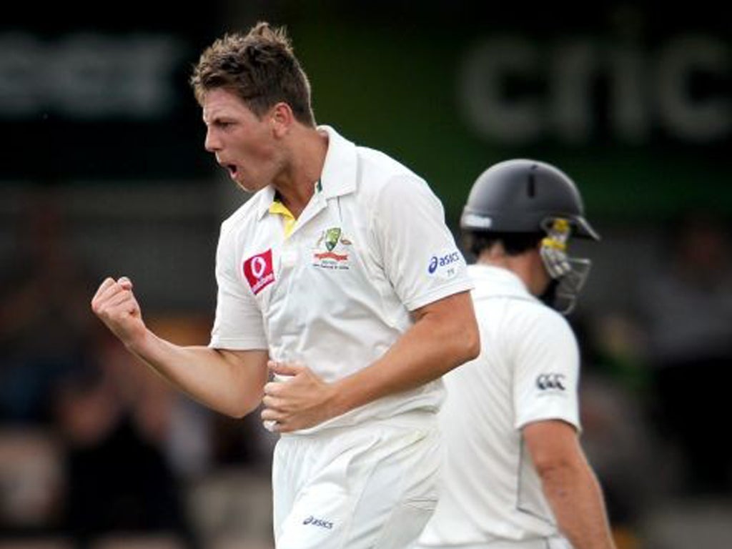 James Pattinson celebrates taking the wicket of Dean Brownlie