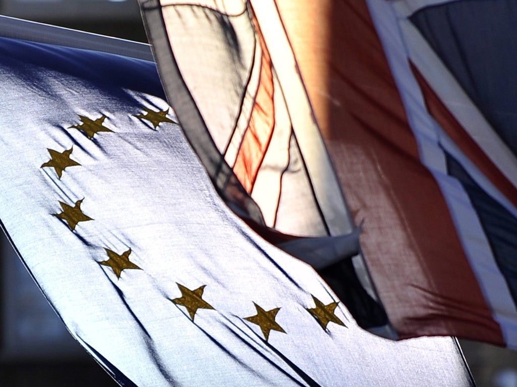 The British and European flags flying side by side in Brussels