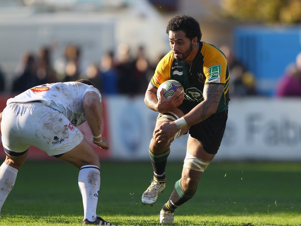 American No 8 Samu Manoa on the charge for Northampton