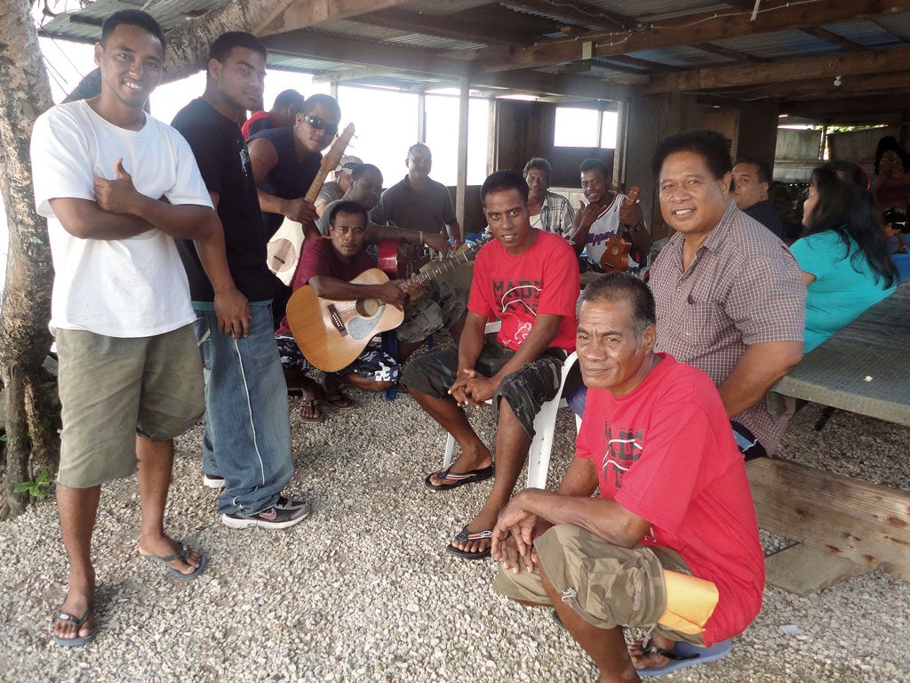 Temaei Tontaake, left, and Uein Buranibwe, right, on Namdrik
after their Pacific ordeal