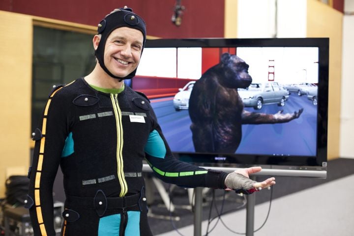 David Phelan tries out monkey suit CGI used in Planet of the Apes Peter Jackson's WETA studios