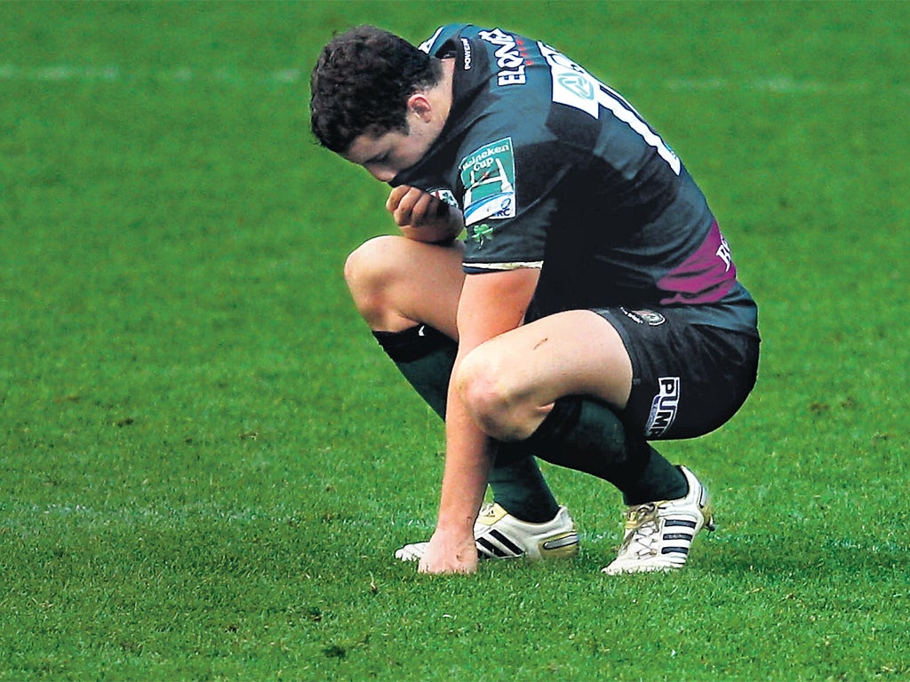 Steven Shingler of London Irish is dejected after his side’s defeat against Edinburgh at the Madejski Stadium