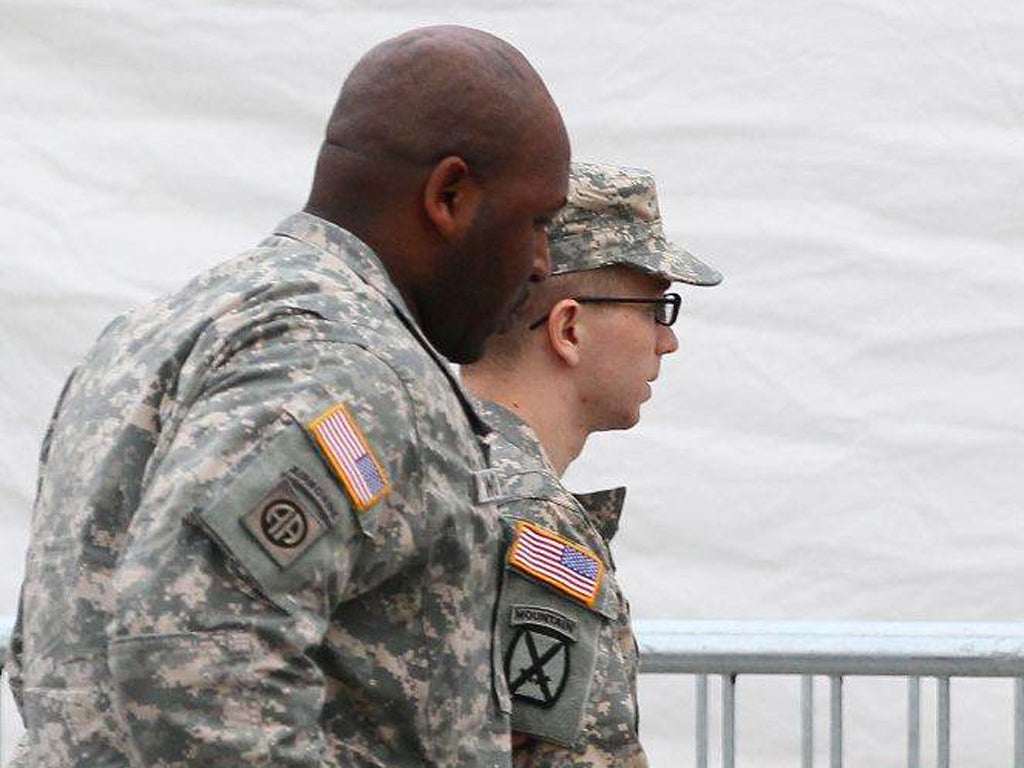 Bradley Manning arrives at his hearing in Fort Meade yesterday