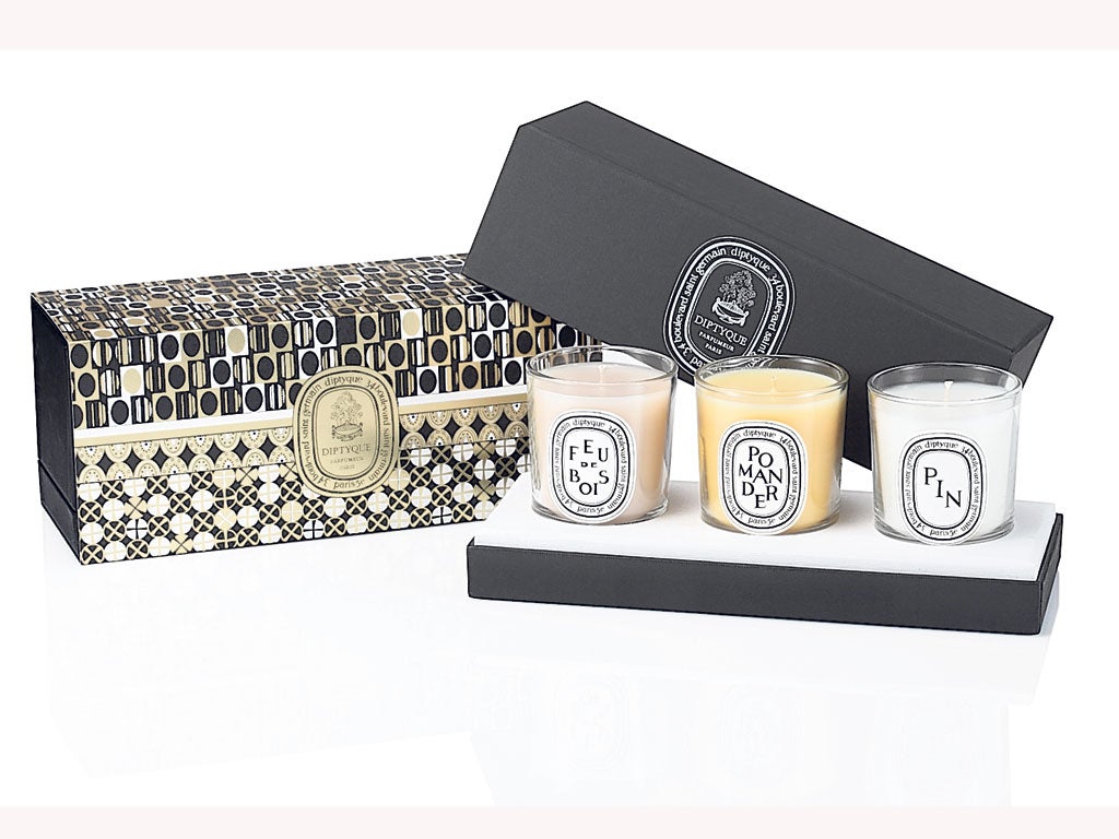 <p>1. Winter Coffret: £60, Diptyque, diptyqueparis.com - A mini candle set from Diptyque that's sure to muster up a festive aroma. Fresh pine, spicy pomander and warm wood fire are the scents included in thislimited-edition set.  </p>