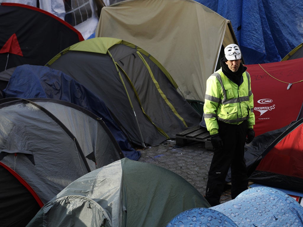 A demonstrator at the Occupy protest camp outside St Paul's