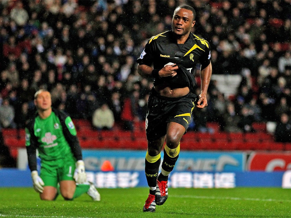 Nigel Reo-Coker celebrates scoring Bolton's second