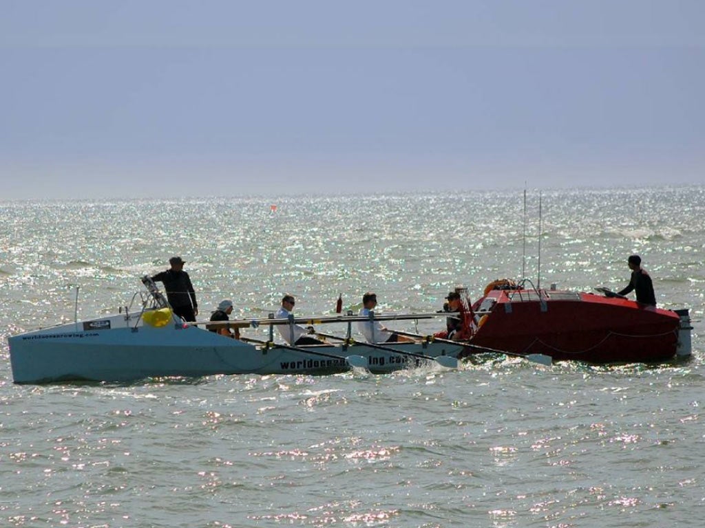 <p>A view of 'Sara G', the rowing boat that will take the crew across the Atlantic</p>