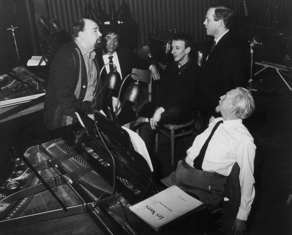 An illustrious gathering at Covent Garden in 1966 during a rehearsal for a Royal Ballet production of 'Les Noces':
from left, John Lanchbery, Gardner, Richard Rodney Bennett, Malcolm Williamson and Edmund Rubbra