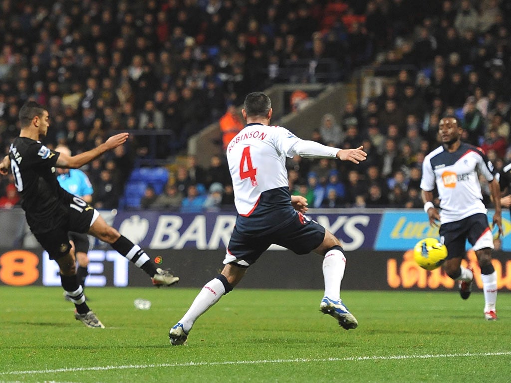 Hatem Ben Arfa (left) hits Newcastle’s opener, his first goal of the season