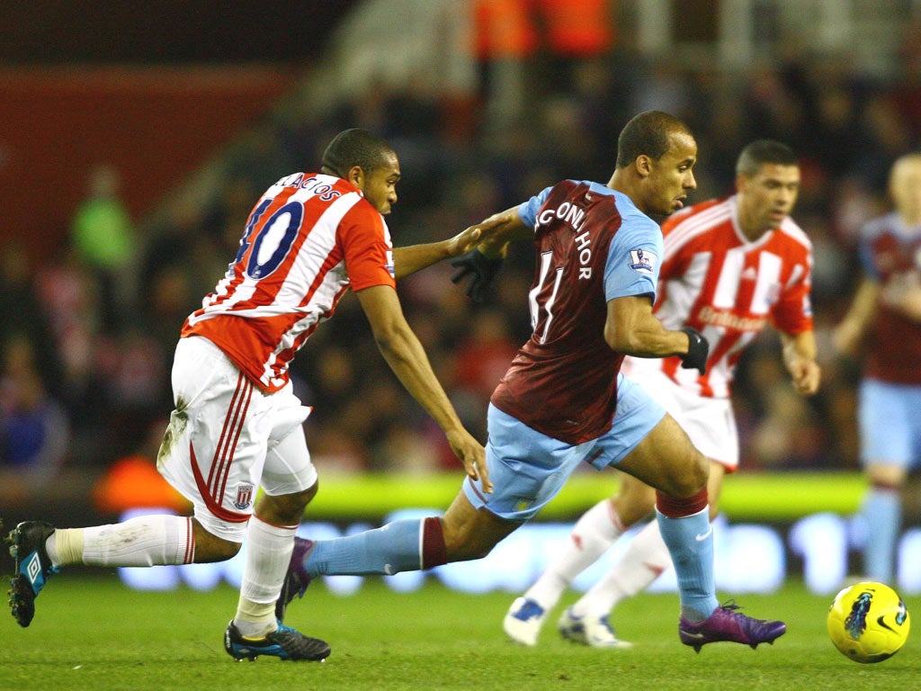 Gabriel Agbonlahor turns with the ball at the Britannia Stadium