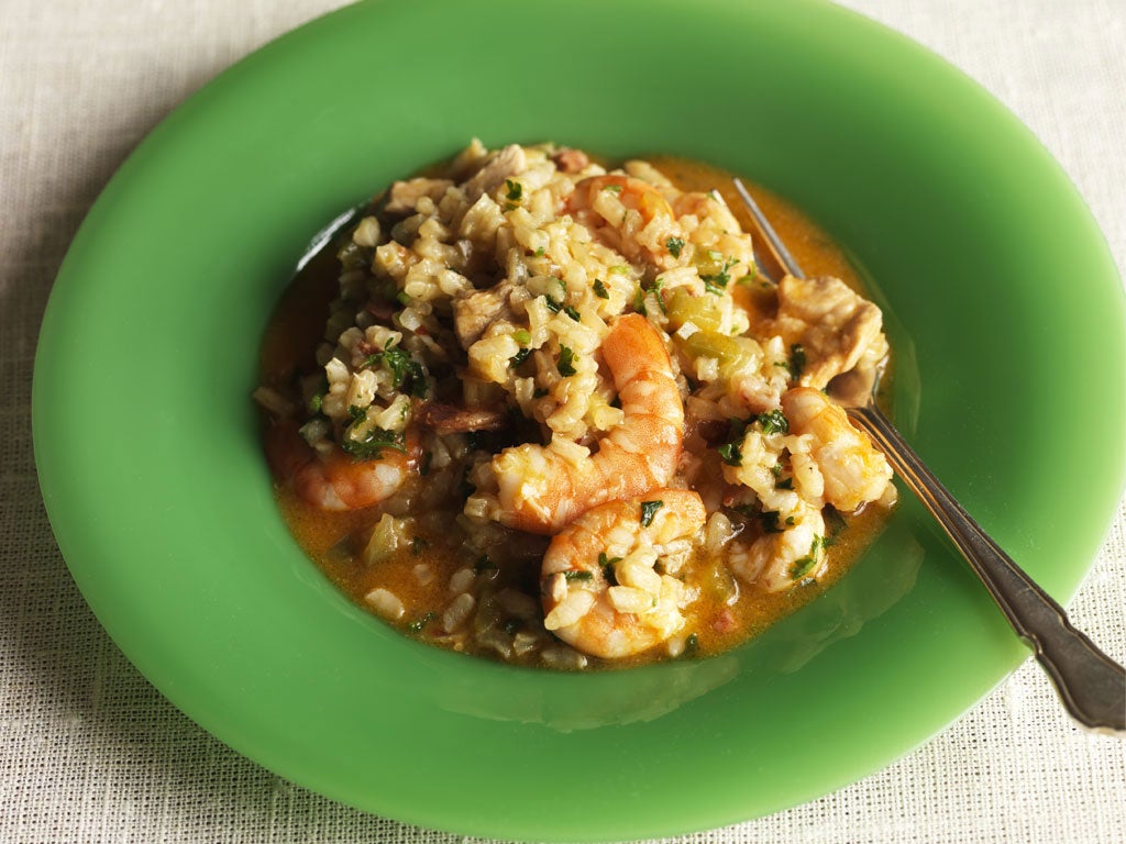 Jambalaya with prawns, scampi and chorizo