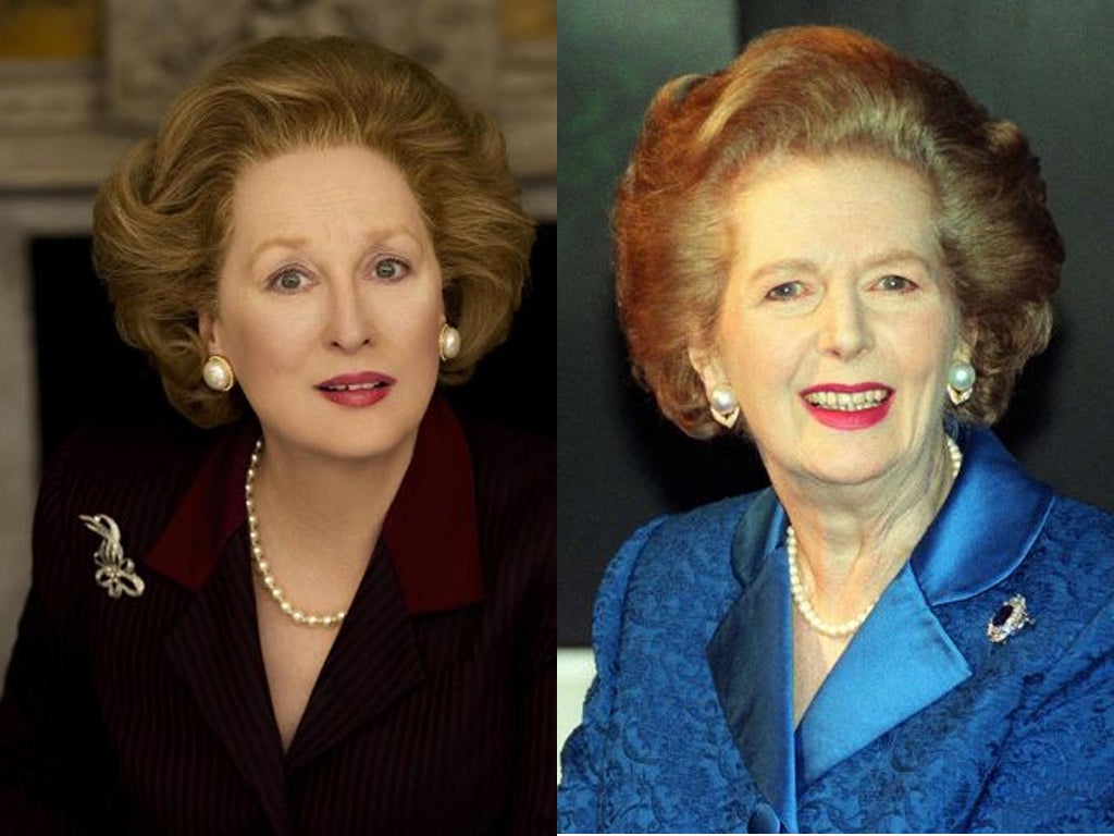 Oscar winner Meryl Streep, left, transformed for her role as former Prime Minister Margaret Thatcher, right