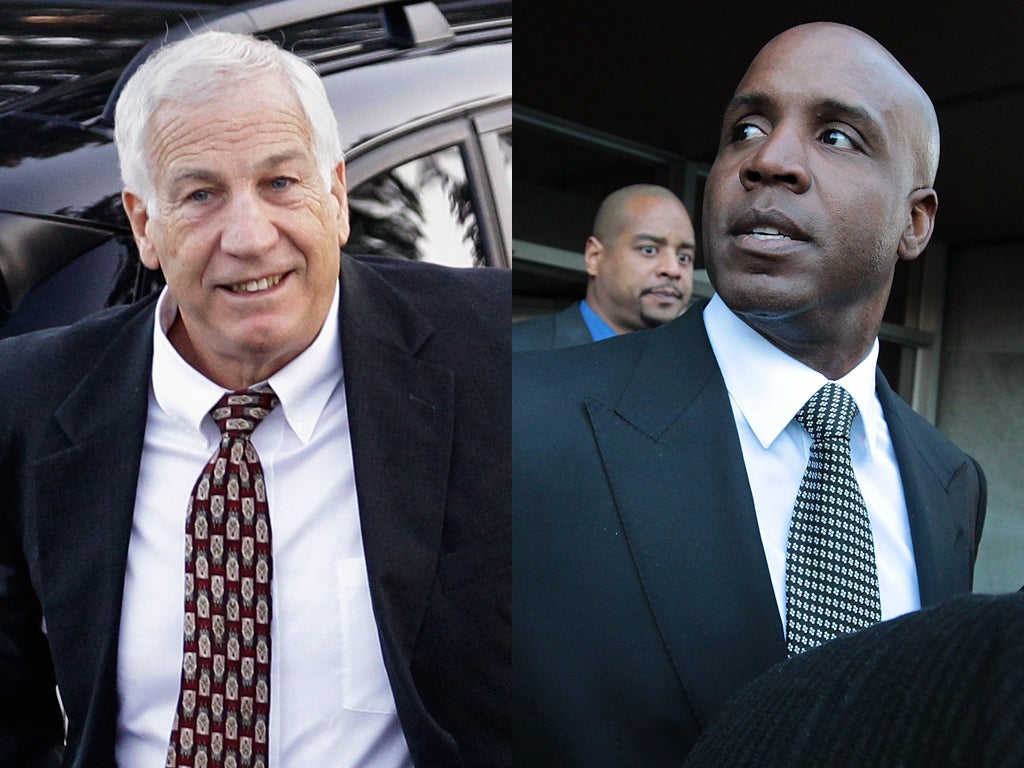 Jerry Sandusky (left) and Barry Bonds