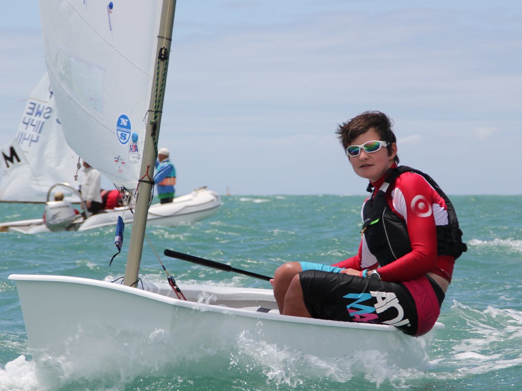 Matt Whitfield,14, from Penarth, is highest-placed of the five-strong British team at the Optimist World Championship in Napier, New Zealand