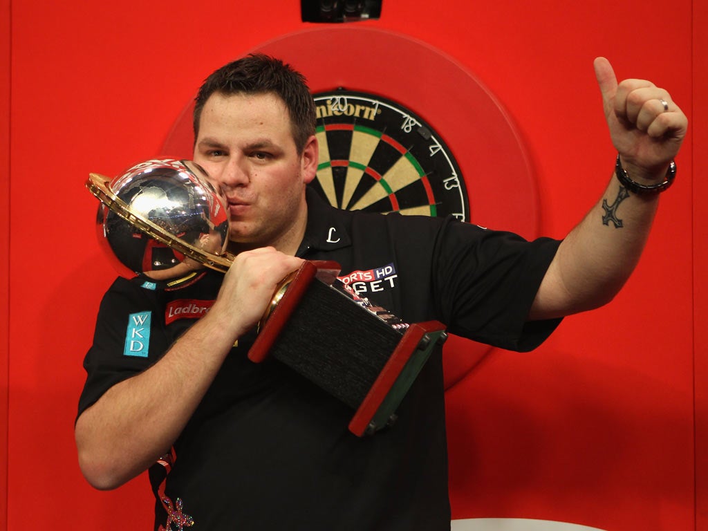 Adrian Lewis celebrates at Alexandra Palace