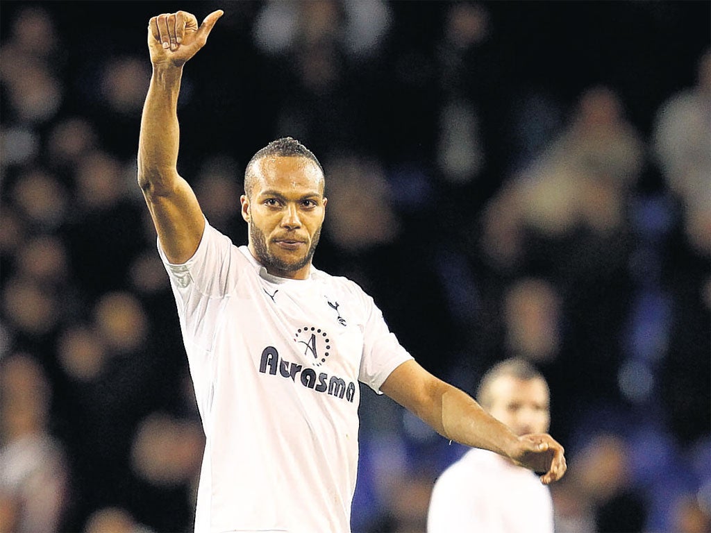 Tottenham's Younes Kaboul celebrates following the final whistle against West Bromwich Albion